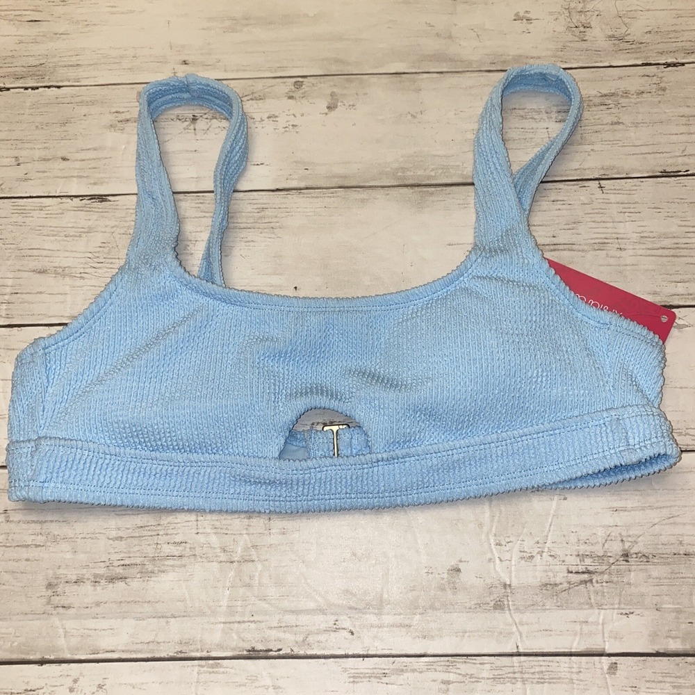 Xhilaration Bikini Top Womens Large Blue Ribbed Textured Cutout Swim Padded L